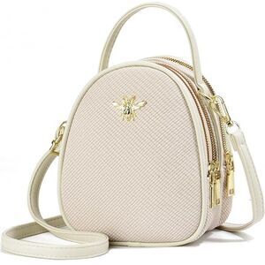 Women Beige Gold Imported Faux Leather Stylish Small Crossbody Messenger Bags